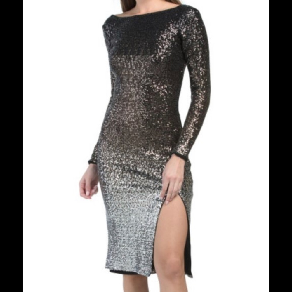 Rachel Roy ombre sequin long sleeve side slip dress size xs